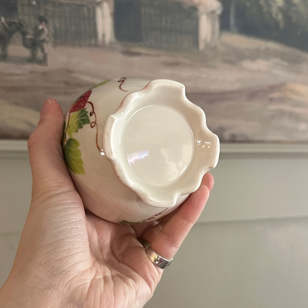 Strawberry Ceramic Sugar and Creamer Set approx. 4 1/2” tall 3” wide - Picture 5 of 10